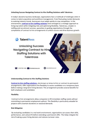 Unlocking Success Navigating Contract to Hire Staffing Solutions with Talentross