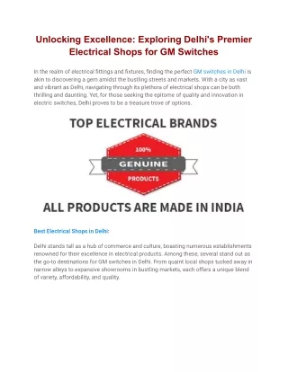 Unlocking Excellence Exploring Delhi’s Premier Electrical Shops for GM Switches