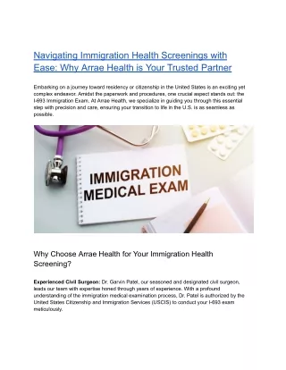 Navigating Immigration Health Screenings with Ease_ Why Arrae Health is Your Trusted Partner