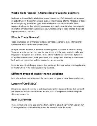 What is Trade Finance?A Comprehensive Guide for Beginners