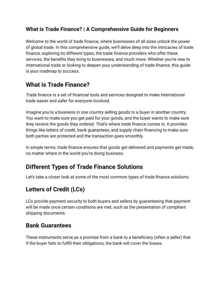 what is trade finance a comprehensive guide