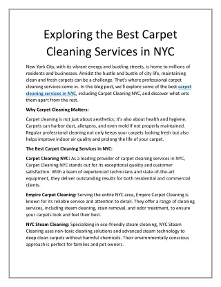 Exploring the Best Carpet Cleaning Services in NYC