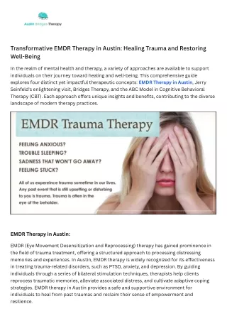 Transformative EMDR Therapy in Austin Healing Trauma and Restoring Well-Being