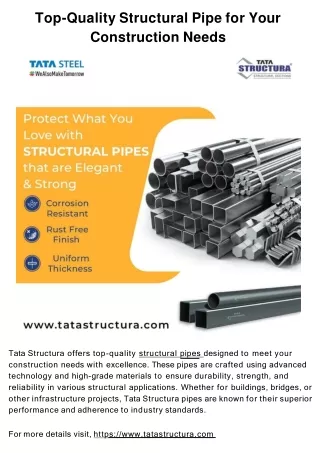 Buy Structural Pipe and Round steel tubes from Tata Structura