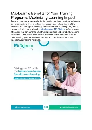 maxlearn s benefits for your training programs