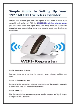 Simple Guide to Setting Up Your 192.168.188.1 Wireless Extender