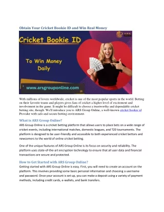Obtain Your Cricket Bookie ID and Win Real Money