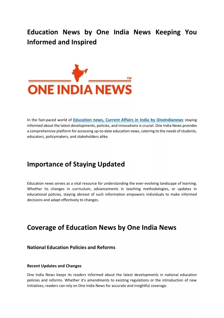 education news by one india news keeping