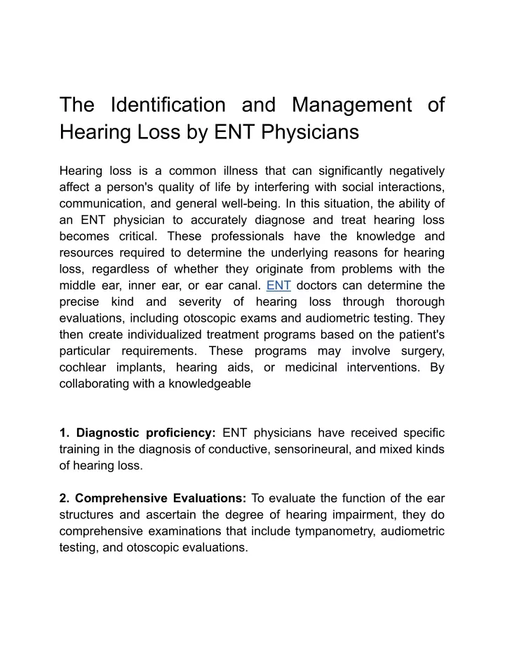 the identification and management of hearing loss