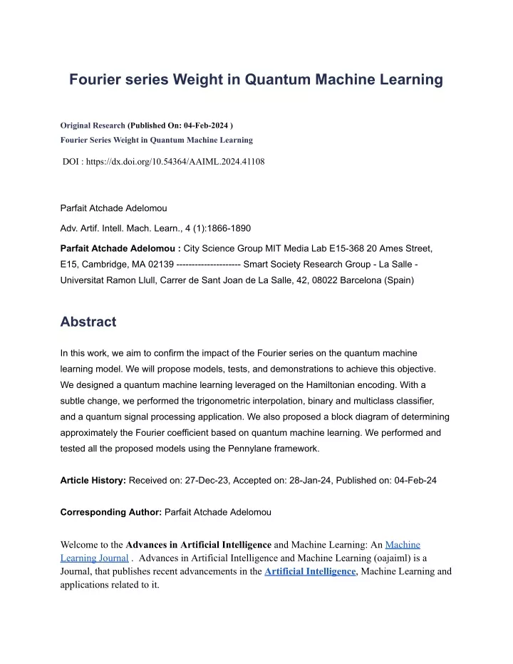 fourier series weight in quantum machine learning