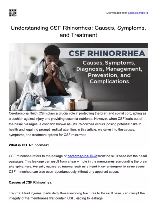 Understanding CSF Rhinorrhea: Causes, Symptoms, and Treatment