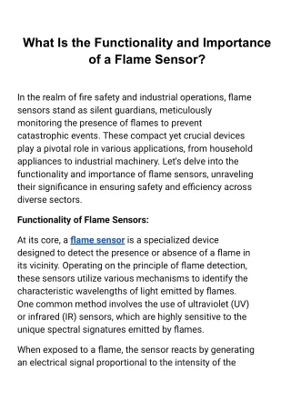 What Is the Functionality and Importance of a Flame Sensor?
