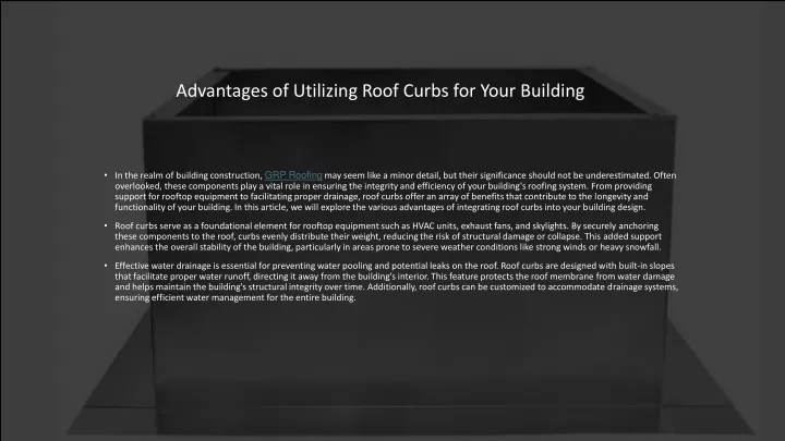 advantages of utilizing roof curbs for your building