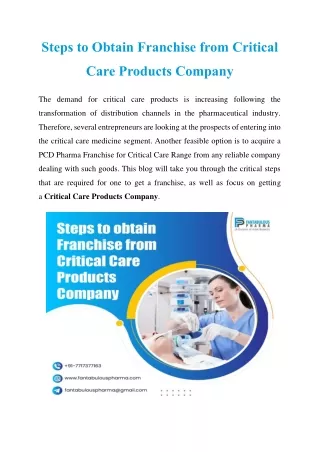 Steps to Obtain Franchise from Critical Care Products Company