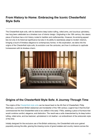 From History to Home Embracing the Iconic Chesterfield Style Sofa
