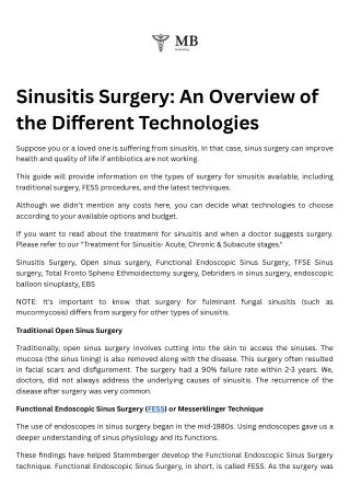 Sinusitis Surgery An Overview of the Different Technologies