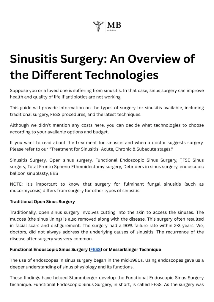 sinusitis surgery an overview of the di erent