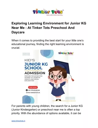 Exploring Learning Environment for Junior KG Near Me_Tinker Tots Preschool And Daycare