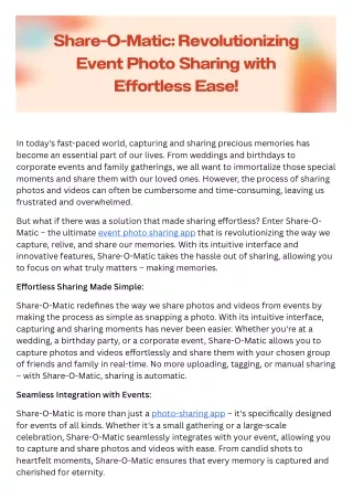 Share-O-Matic: Revolutionizing Event Photo Sharing with Effortless Ease