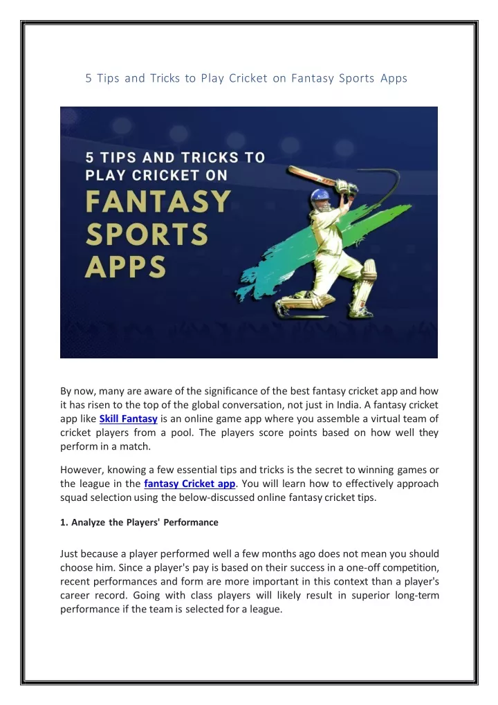 5 tips and tricks to play cricket on fantasy