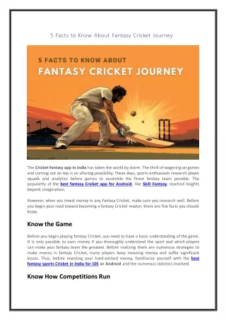 5 Facts to Know About Fantasy Cricket Journey