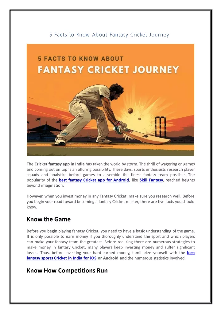 5 facts to know about fantasy cricket journey