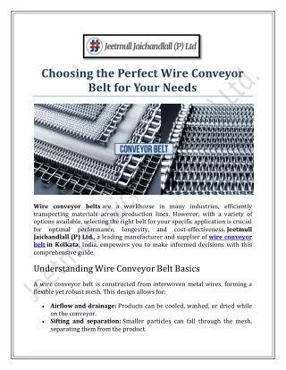 Choosing the Perfect Wire Conveyor Belt for Your Needs