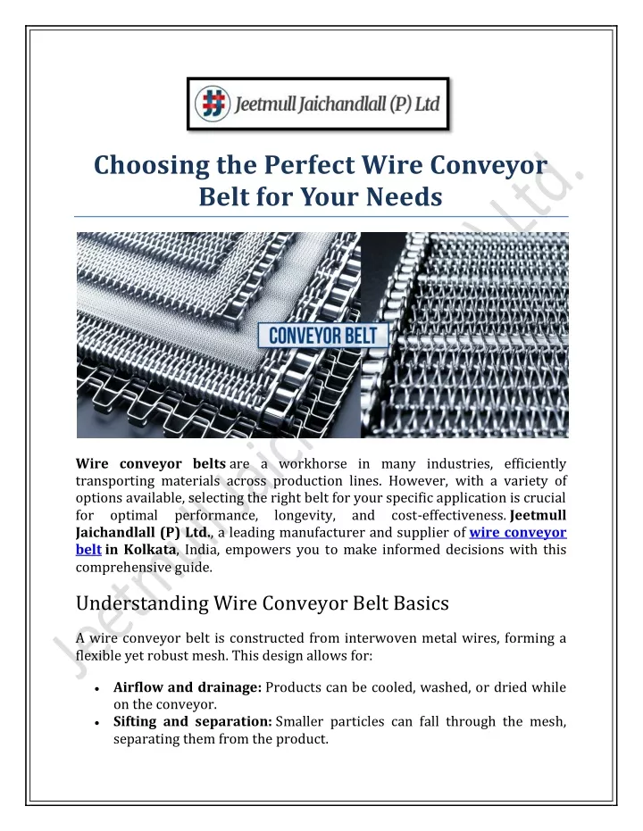 choosing the perfect wire conveyor belt for your