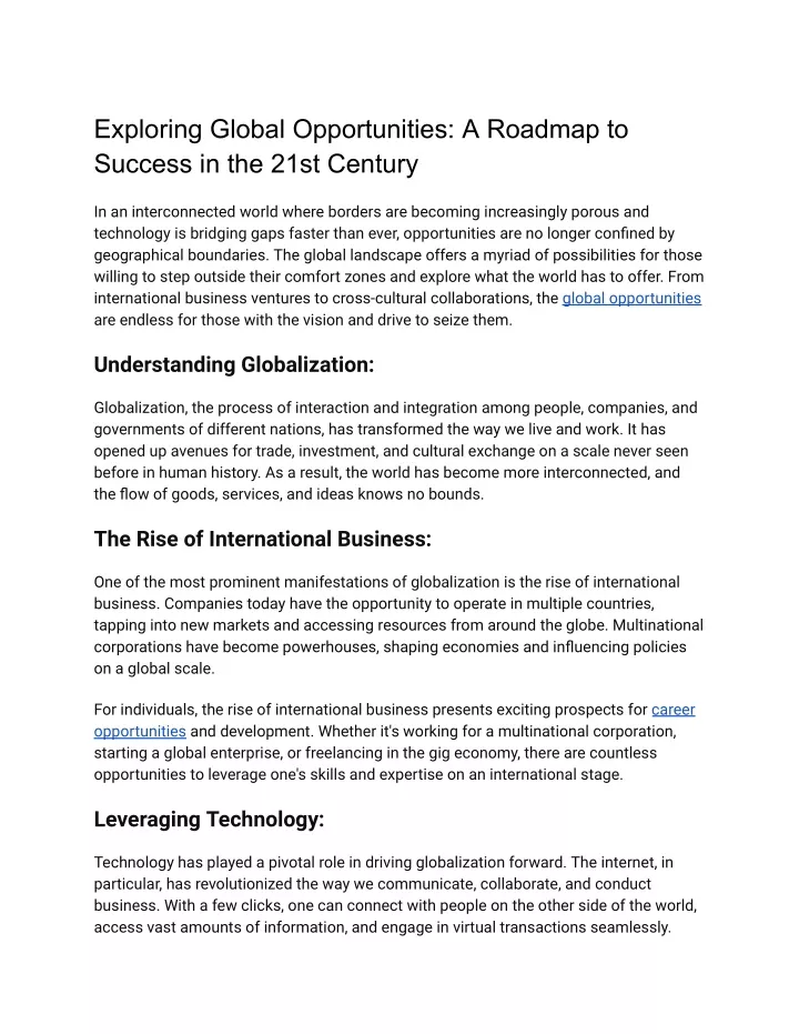 exploring global opportunities a roadmap