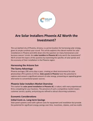 Are Solar Installers Phoenix AZ Worth the Investment?