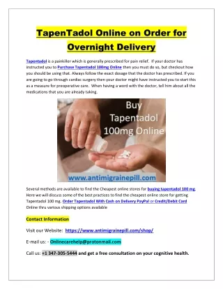 tapentadol online on order for overnight delivery