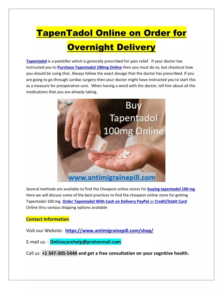 tapentadol online on order for overnight delivery