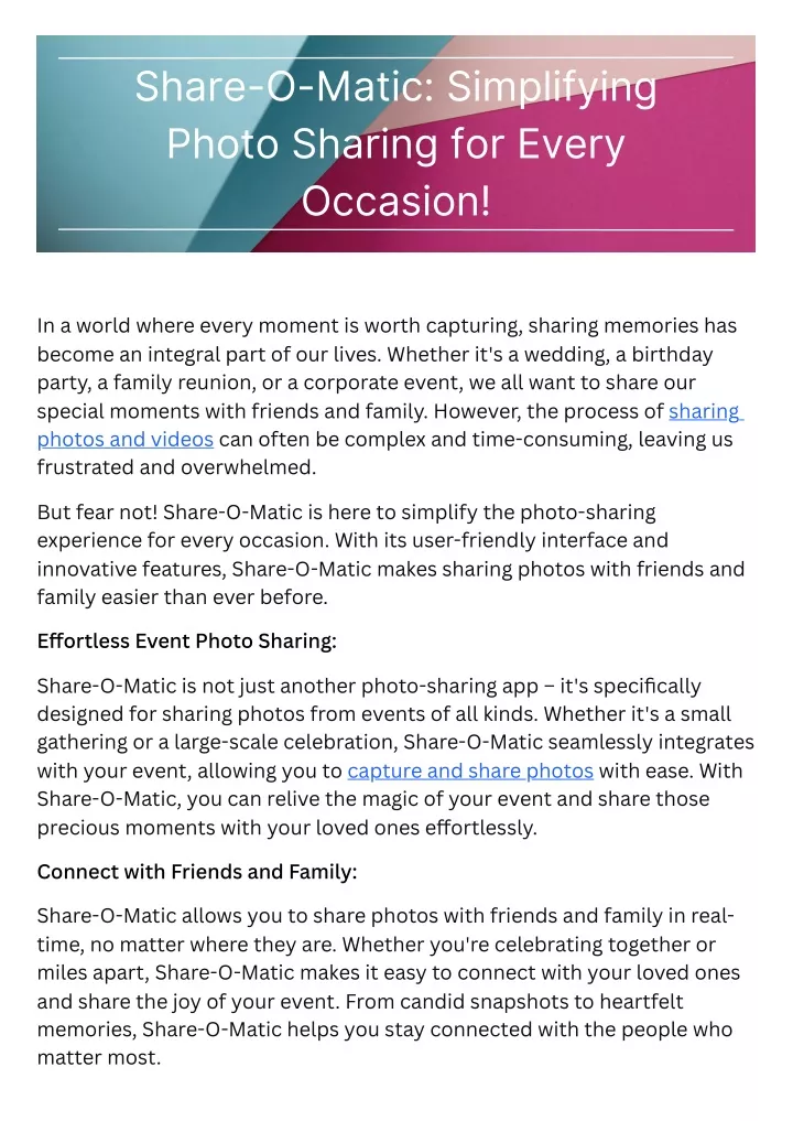 share o matic simplifying photo sharing for every