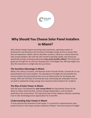 Why Should You Choose Solar Panel Installers Miami?