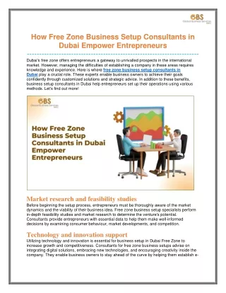 How Free Zone Business Setup Consultants in Dubai Empower Entrepreneurs