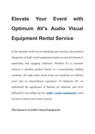 Elevate Your Event with Optimum AV’s Audio Visual Equipment Rental Service