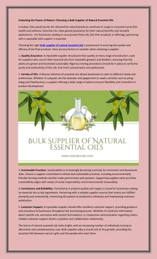 Unlocking the Power of Nature: Choosing a Bulk Supplier of Natural Essential Oil
