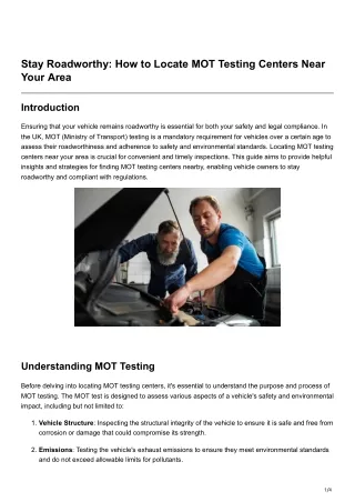 Stay Roadworthy How to Locate MOT Testing Centers Near Your Area