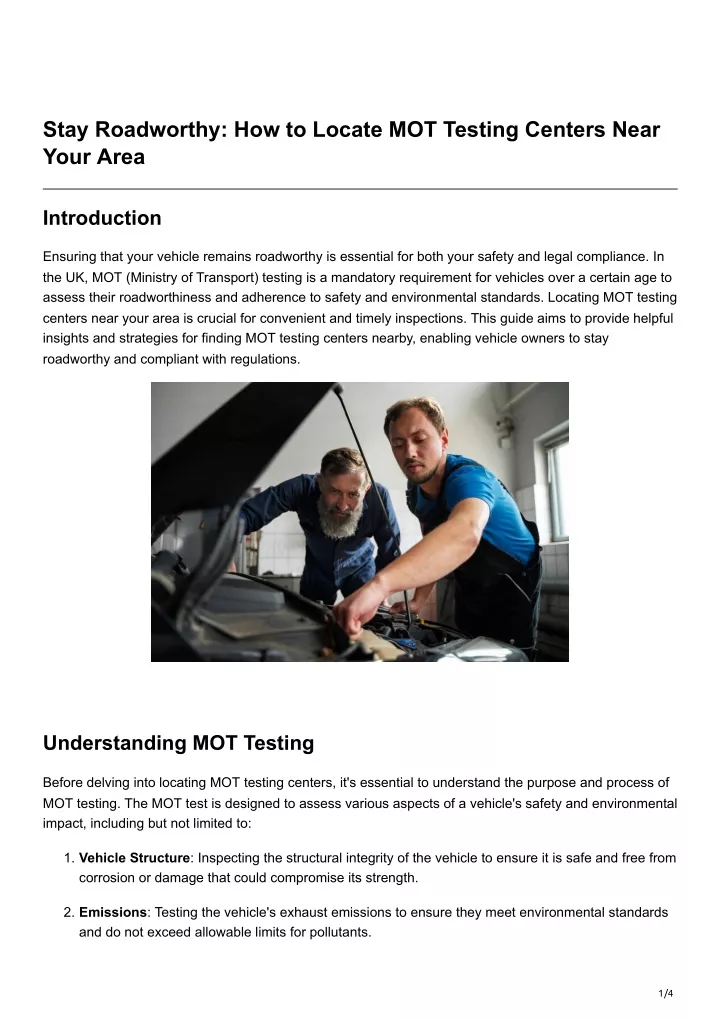 stay roadworthy how to locate mot testing centers