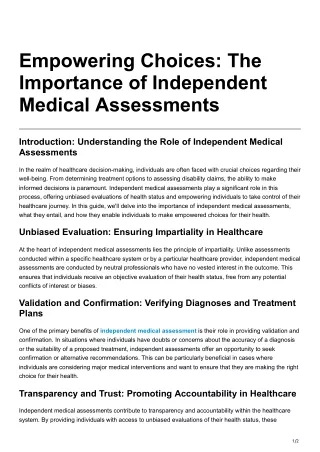 Empowering Choices The Importance of Independent Medical Assessments