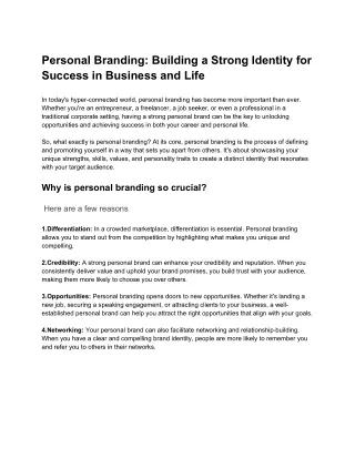 Personal Branding: Building a Strong Identity for Success in Business and Life