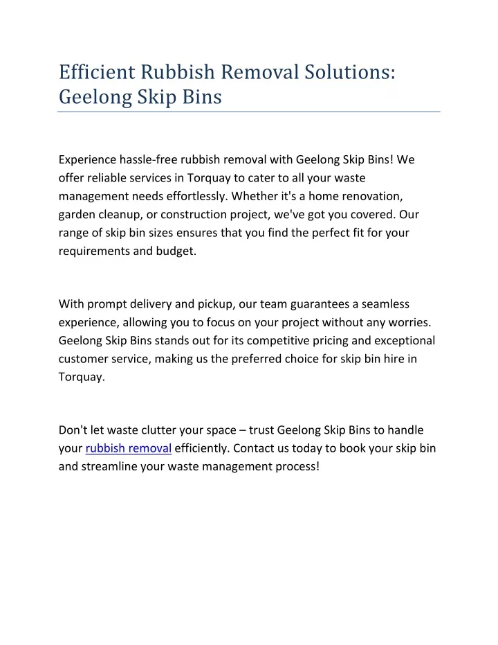 efficient rubbish removal solutions geelong skip