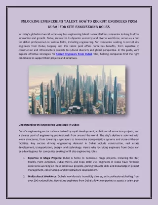 Unlocking Engineering Talent: How to Recruit Engineers from Dubai for Site Engin