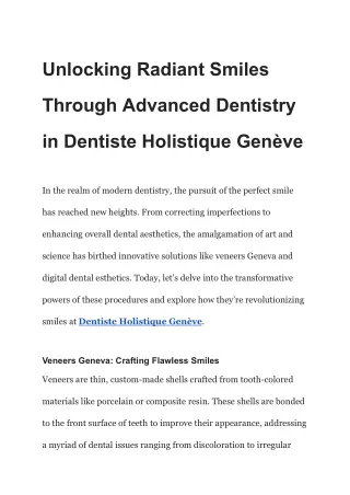 Unlocking Radiant Smiles Through Advanced Dentistry in Dentiste Holistique Genève