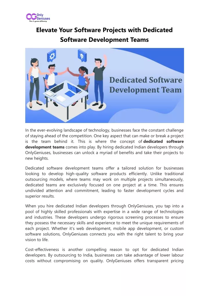 elevate your software projects with dedicated