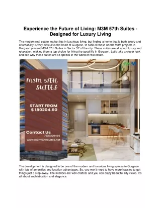 Experience the Future of Living M3M 57th Suites - Designed for Luxury Living