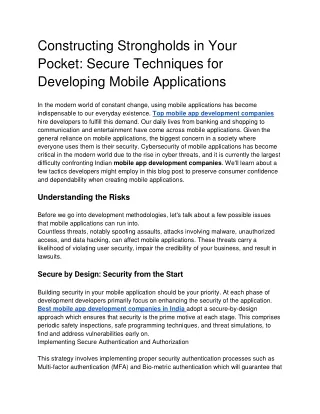 Constructing Strongholds in Your Pocket: Secure Techniques for Developing Mobile Applications