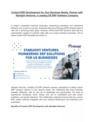 Custom ERP Development for Your Business Needs: Partner with Starlight Ventures,
