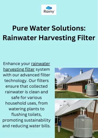 Pure Water Solutions: Rainwater Harvesting Filter