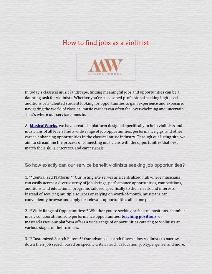 how to find jobs as a violinist